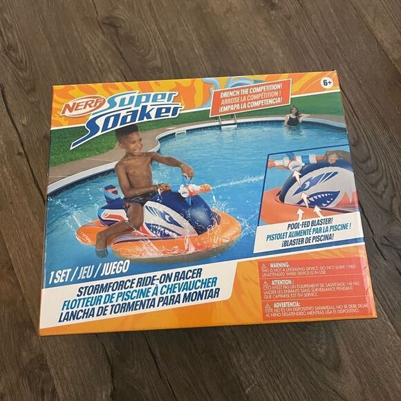 Nerf Super Soaker Stormforce Ride-On Racer – Inflatable Pool Float with Pool-Fed - Picture 1 of 3